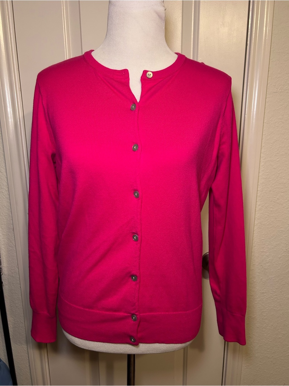 Lands' End Hot Pink Button-Front Sweater Cardigan